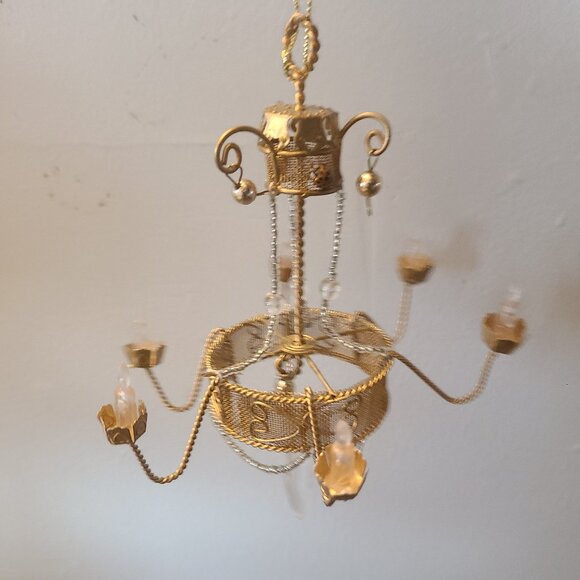VTG Beaded Chandelier Ornament Gold W/ Silver Beaded Accent Candle Shaped 5.5" - Picture 2 of 6